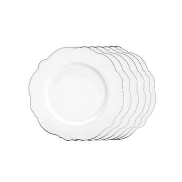 Imagem de Jogo de pratos sobremesa de porcelana Wolff Maldivas 6 peças 21cm filete prata