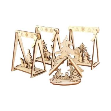 Imagem de Mini Enfeites De Natal De Madeira Vazados 4 Peças DIY Criativas Decora