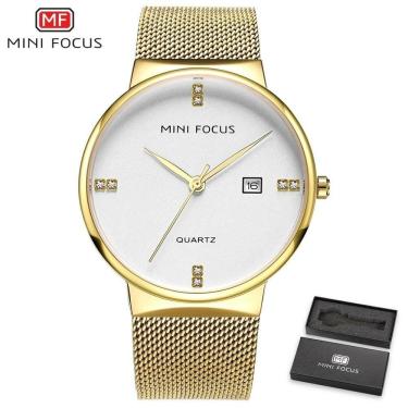 Imagem de Relógio Masculino Mini Focus Mf0181g à Prova D'água Dourado