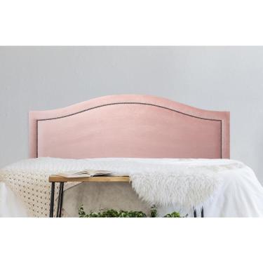 Imagem de Cabeceira Casal Curva Luxo 140x60 Veludo Rosê - Tachas Fumê