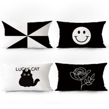 Imagem de Conjunto de fronhas abstrato em preto e branco Modern Minima x4 - yiwe