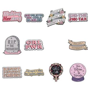Imagem de Conjunto de alfinetes de broche com citação feminista, distintivos de 
