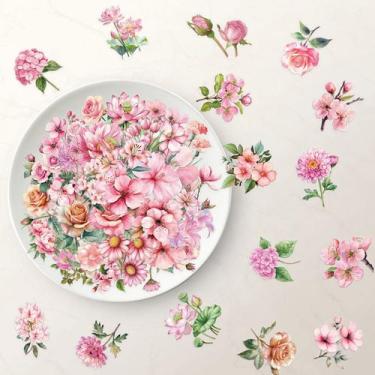 Imagem de Pacote de adesivos Pink Flower, 50 unidades de PET estético transparen