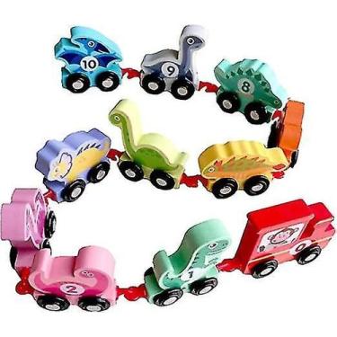 Imagem de Conjunto de trem de madeira para crianças Jurassic Dinosaur Drag Digit