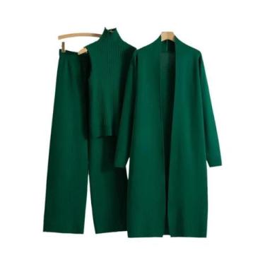 Imagem de Conjunto De Moda Feminina Vintage De Tricô Em 3 Peças, Cardigan E Calç