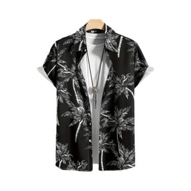 Imagem de Camisa Havaiana Masculina Com Estampa De Palmeiras, Manga Curta, Casua