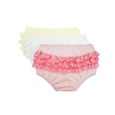 Imagem de Kit 3 Calcinhas Bebê 100% Algodão Babado De Renda Luna 032, 1, Rosa