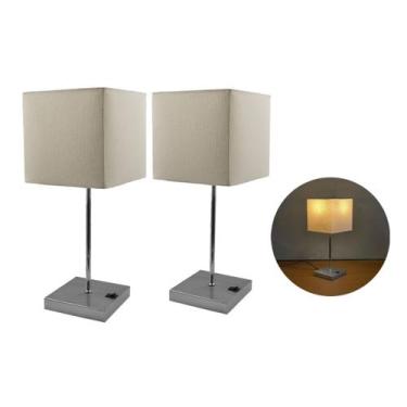 Imagem de Kit 2 Abajur luminária de Mesa Quadrado Escovado Com Interruptor Com C