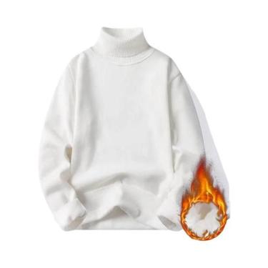Imagem de Suéter Masculino Slim Fit De Gola Alta, Pullover Quente Tricotado Para