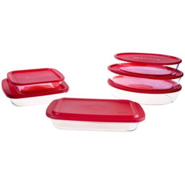 Imagem de Conjunto de Assadeiras de Vidro Marinex - 6 Peças Com Tampa, Vermelho