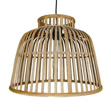 Imagem de Luminaria de Teto Maior Madeira Rattan Natural Ripa Vertical - LUXdéco