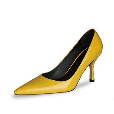 Imagem de Goolita Sapato feminino moderno stiletto salto alto bico fino sem cadarço sapato multicores, Amarelo, 10