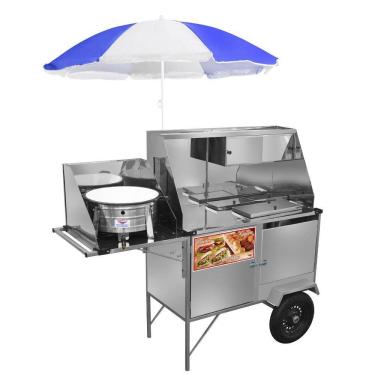 Imagem de Carrinho 3 em 1 Cefaz Hot Dog Lanche e Salgado Luxo Inox Rodas Pneumáticas e Guarda Sol L28P/GS