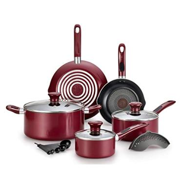 Imagem de T-fal B037SE64 B037SE Excite ProGlide Conjunto de panelas antiaderentes com indicador de calor ThermoSpot para lava-louças e forno, Vermelho, 2.3, 1
