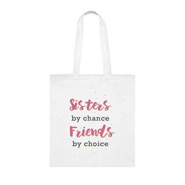 Imagem de Sisters By Chance Friends By Choice Tote bag, para irmãs, Bolsa de ombro para irmãs, Bolsas reutilizáveis para irmãs, Presente para irmã do irmão e irmã s, Branco