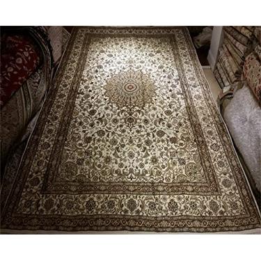 Imagem de Tapete de seda artesanal puro de 1,82 m x 2,72 m Tapete de flor clássico para quarto de estudo