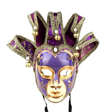 Imagem de YU FENG Máscara de comédia veneziana requintada, máscaras de da corte da coragem para festas, E roxo, tamanho nico