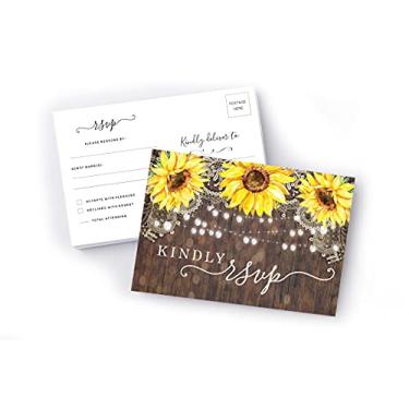Imagem de 50 cartões postais de girassol RSVP para casamento, cartões de resposta rústicos, cartões de resposta perfeitos para chá de panela, jantar de ensaio, festa de noivado, chá de bebê ou qualquer ocasião especial