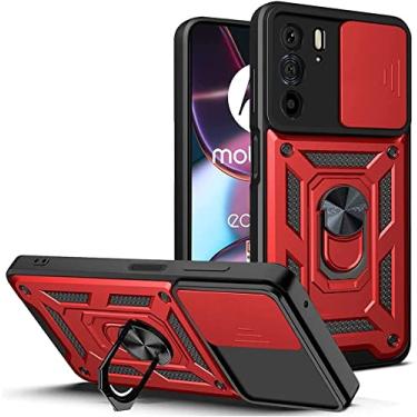 Imagem de Case for Motorola Moto G62 with Slide Camera Cover,Military Grade Heavy Duty Protection Phone Case Cover with Magnetic Ring Kickstand for Motorola Moto G62 (vermelho)