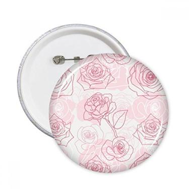 Imagem de Broche redondo pintado à mão com flores rosas e pinos redondos para decoração de 5 peças