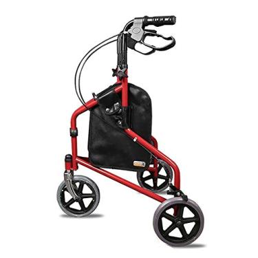 Imagem de Andador de rodas grandes de 3 rodas para adultos idosos, auxiliar portátil dobrável com freios de mão e bolsa, rodas de 8 polegadas, leve/externo/interior (cor: vermelho) needed