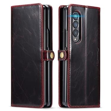 Imagem de Estojo de couro comercial de proteção total para Samsung Galaxy Z Fold3 Fold 4 Fold4 Fold 3 5G Zfold4 Card Pocket Mobile Phone Cover, vermelho, para Samsung Z Flip3 5G