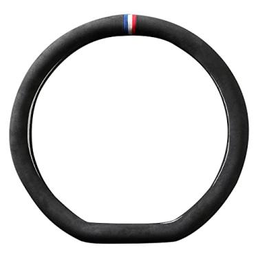 Imagem de Alfanxi Capa de volante de material universal Alcantara compatível com BMW Benz, Ford, Chevrolet Ram, Toyota, a maioria dos modelos de carros (3Stripe-B, tipo D)