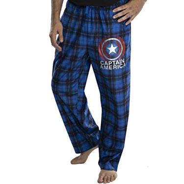 Imagem de Calça masculina de pijama xadrez com logotipo do Capitão América da Marvel, Azul, Small
