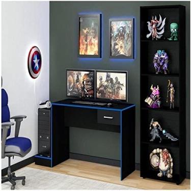Imagem de Conjunto Home Office 2 Peças com 1 Escrivaninha Gamer e 1 Estante para Livros 5 Prateleiras Artely Preto/Branco