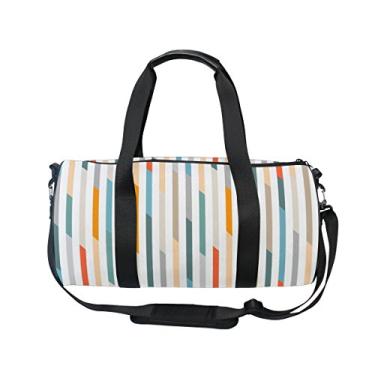Imagem de U Life Bolsa esportiva geométrica vintage listrada para esportes, academia, ombro