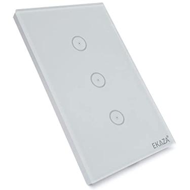 Imagem de Interruptor Vidro On/Off Wifi Automação Residencial 3 Botões, Branco, EKAZA