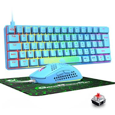 Imagem de K65 Pro 60% teclado para jogos, combo de mouse pequeno mini RGB retroiluminação teclado mecânico e mouse pad óptico ultraleve favo de mel e mouse pad linear vermelho interruptor anti-fantasma para Xbox, PS4, PC, laptop (azul)