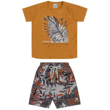 Imagem de Conjunto Infantil Menino Verão Camiseta E Bermuda Folhagens 2 peças Tam 1 a 8 - Angerô-Masculino