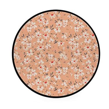 Imagem de Tapete redondo de flor pequena laranja branca de 91 cm para quarto, sala de estar, tapete grande antiderrapante para sala de jantar, banheiro, cozinha, círculo, tapete de estudo, jogando