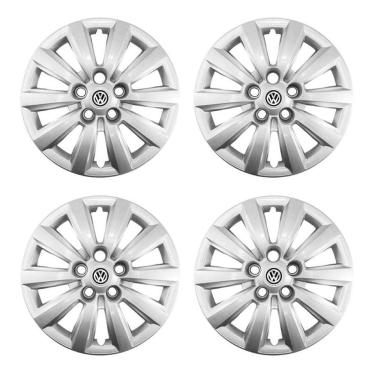 Imagem de Kit Calota Aro 15 Fox 2014 2015 Polo Prata + Emblema 5 Furos