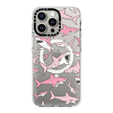Imagem de CASETiFY Capa transparente para iPhone 15 Pro Max [não amarela/proteção contra quedas de 2 metros/compatível com Magsafe] - impressões de animais - tubarões rosa - transparente