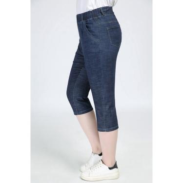 Imagem de Plus Size Mulheres Jeans Capri Calças Stretch Cintura Elástica Alta