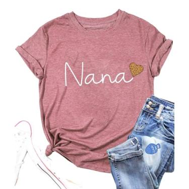 Imagem de Camiseta feminina Nana com estampa de coração fofo Gigi Life Letter Print Grandma Shirt Casual Gigi Gift Top, rosa, G