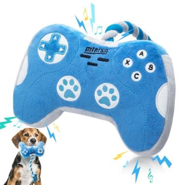 Imagem de MTERSN Brinquedos fofos para cães: brinquedo de pelúcia para cães com controle de jogo azul e brinquedos engraçados para mastigar filhotes com papel enrugado completo - Brinquedos legais de