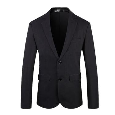 Imagem de Blazer masculino slim fit lapela notch dois botões terno jaqueta cor sólida casaco de negócios manga longa, Preto, G