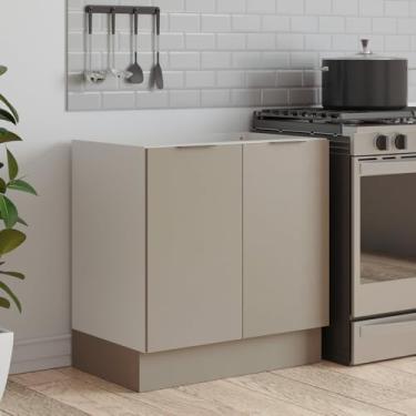 Imagem de Balcão 2 Portas 80cm sem Tampo com Rodapé Puxador 150mm Ipanema Cabecasa Madeiramadeira Fendi Trama/Branco