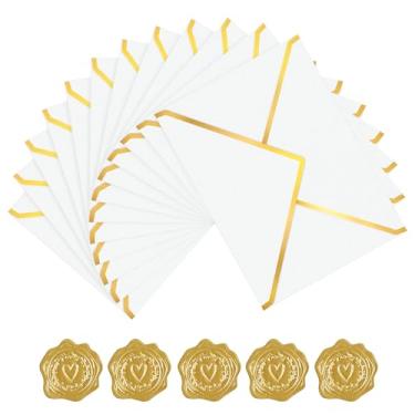 Imagem de AVERZELLA Pacote com 60 envelopes dourados 12,5 x 17,8 cm, branco Lvory 250G, envelopes A7 para convites, envelopes de correspondência de negócios com borda dourada, envelope A6 4x6 para cartões de