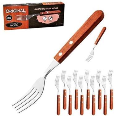 Imagem de Kit 12 Garfo De Mesa De Inox Cabo Madeira Marrom Wood - SQ  Impot