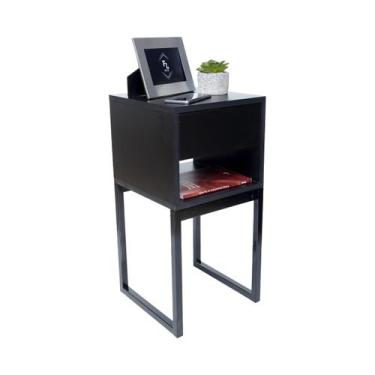 Imagem de Mesa Cabeceira Estilo Industrial 30cm Preto Gaveta Superior Eco Pés Fe