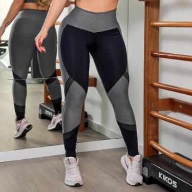 Imagem de Calça Legging Fitness Feminina com Recortes em Tela - Fitmoda, Mescla,
