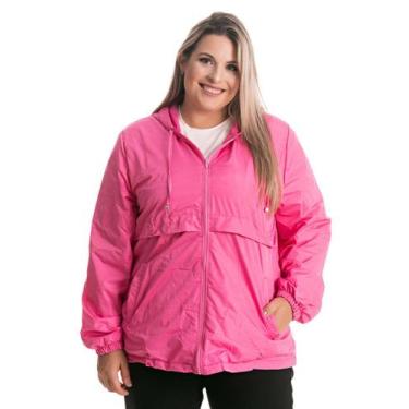 Imagem de Jaqueta Feminina Plus Size Corta Vento Capuz Bolsos Frente Fechamento 