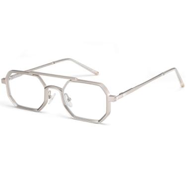 Imagem de Dollger Óculos de sol masculino aviador quadrado mola dobradiças armação de metal óculos de sol conforto punk óculos de sol masculino, Lente transparente com armação prateada, Large