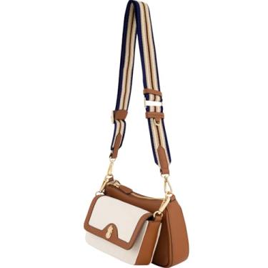 Imagem de Bolsa tiracolo feminina Tommy Bahama, bolsa de ombro pequena de lona com alça ajustável e acabamento em couro, natural, Natural