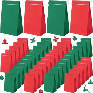 Imagem de Qilery 50 peças de sacolas de lembrancinhas de festa, saco de presente de papel kraft colorido para aniversário, casamento, artesanato, suprimentos de festa, pequeno saco de comida sem alça, 12 x 7 x