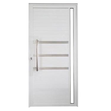 Imagem de Porta Lambril de Alumínio Branco com Puxador, Friso e Vidro Linha Vene